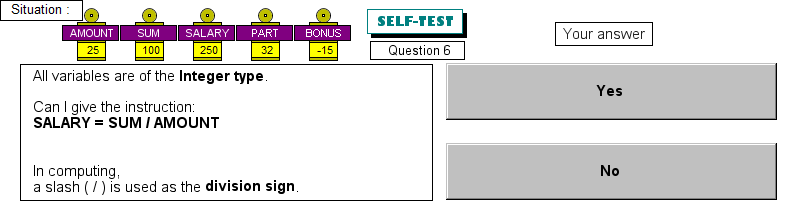 Test on variables, question 6