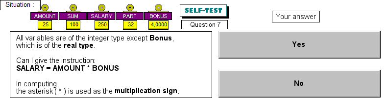 Test on variables, question 7