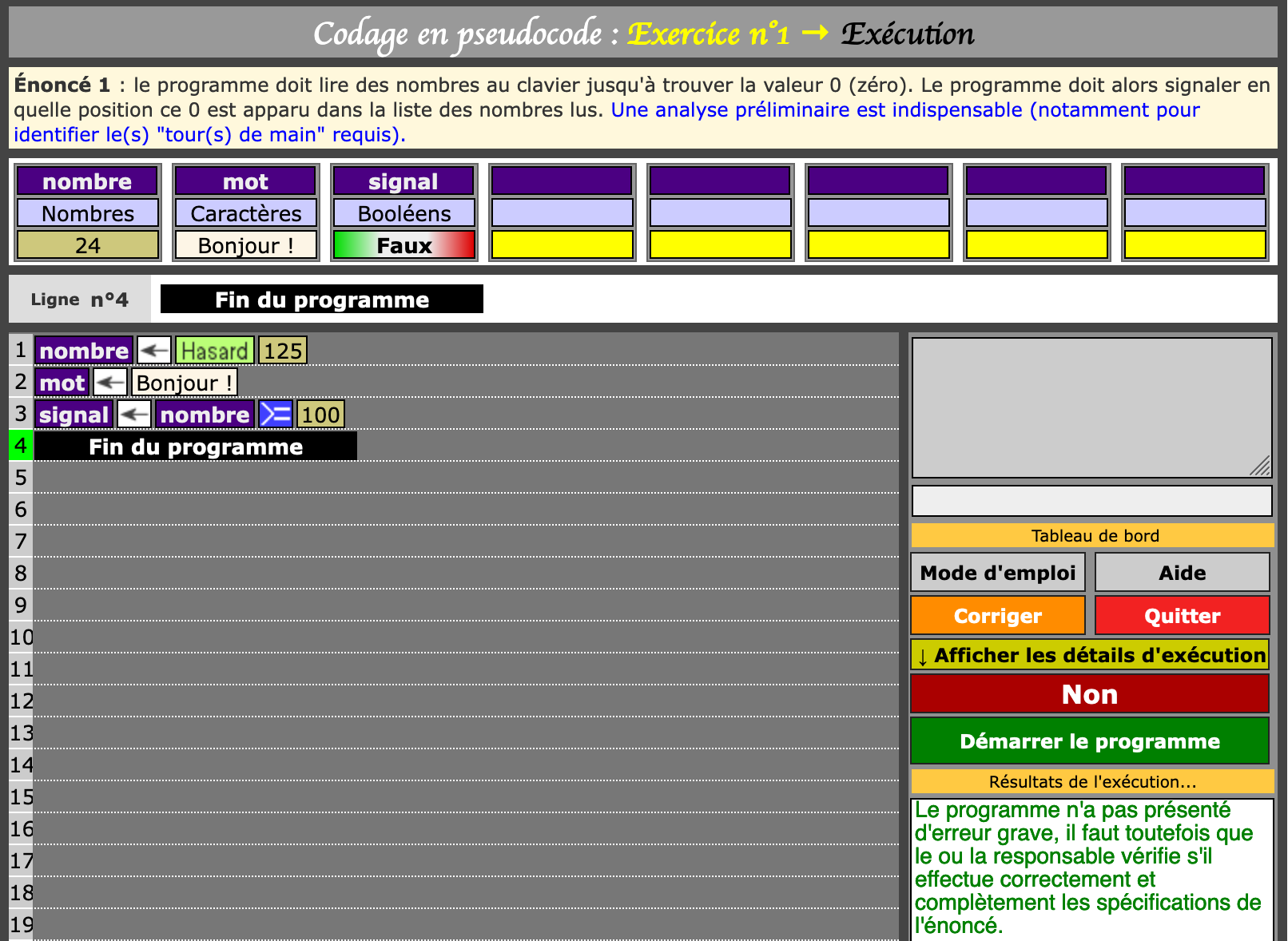 Exécution du programme