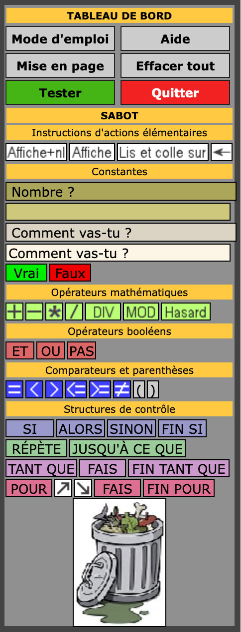 Le tableau des commandes