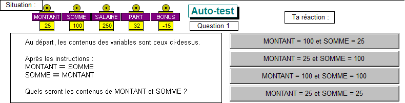 Test sur les variables, question 1
