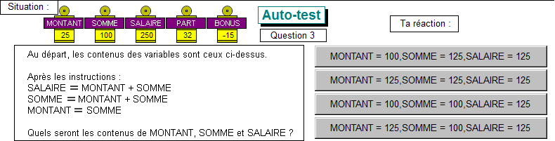Test sur les variables, question 3