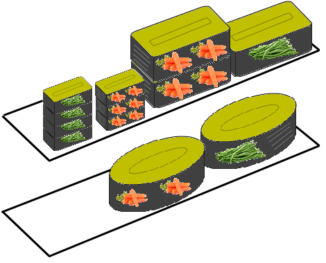 Tableau de Karnaugh avec les boîtes de légumes.